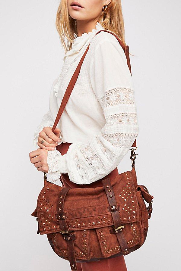 Studded Distressed Messenger Bag By Free People